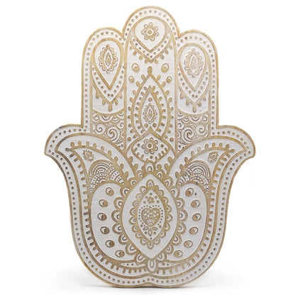 Mango Wood Hamsa Wall Plaque - Whitewash