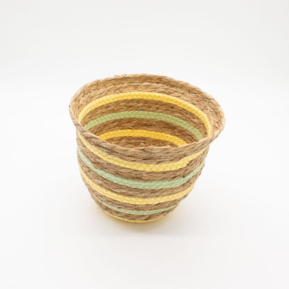 Seagrass & Straw Woven Storage Baskets – Yellow & Green Set of 3