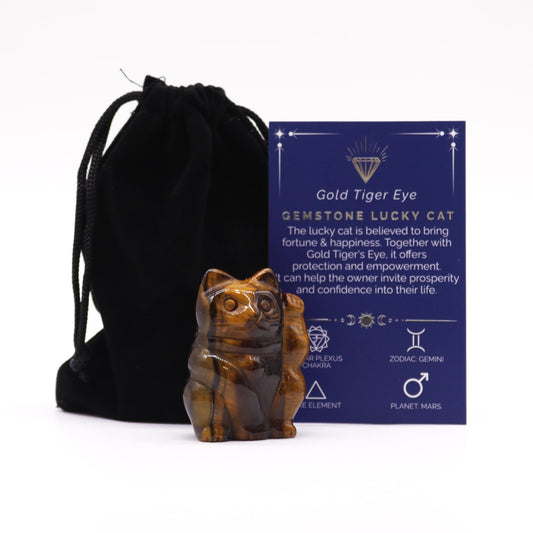 Golden Tiger’s Eye Lucky Cat Crystal Figurine