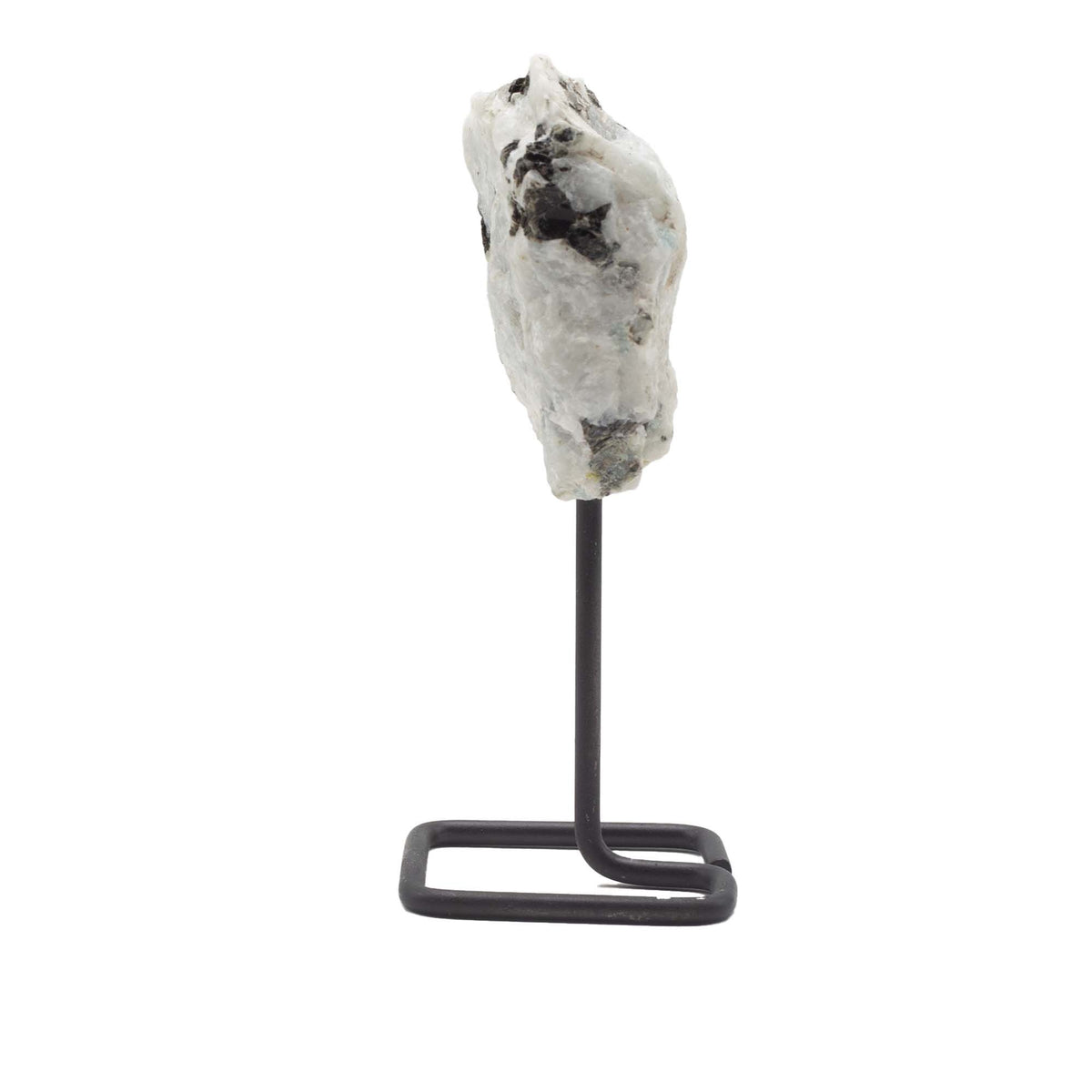 Rainbow Moonstone Mineral Specimen on Black Metal Stand