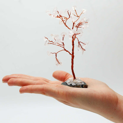 Rock Quartz Gemstone Tree on Black Agate Base – 35 Stones