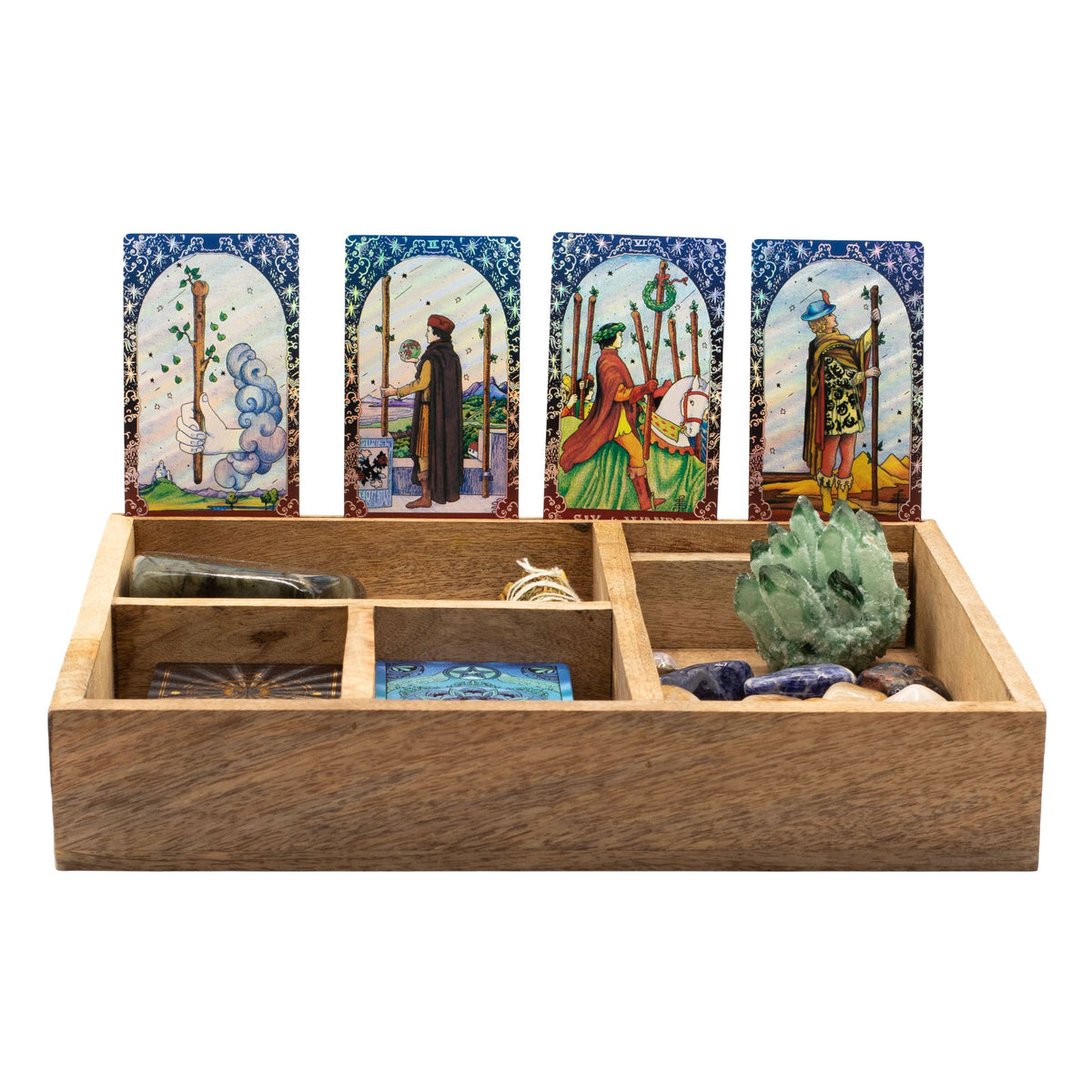Mango Wood Tarot Storage Box with Card Holder – Four Sections
