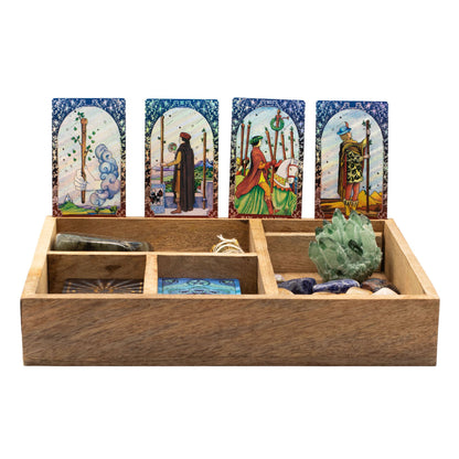 Mango Wood Tarot Storage Box with Card Holder – Four Sections
