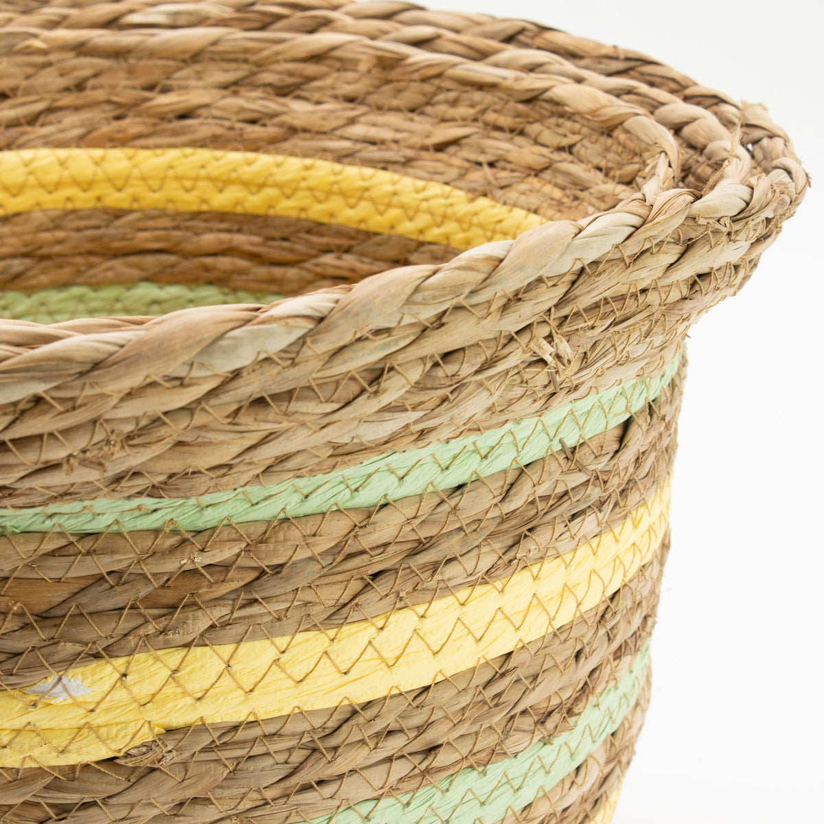 Seagrass & Straw Woven Storage Baskets – Yellow & Green Set of 3