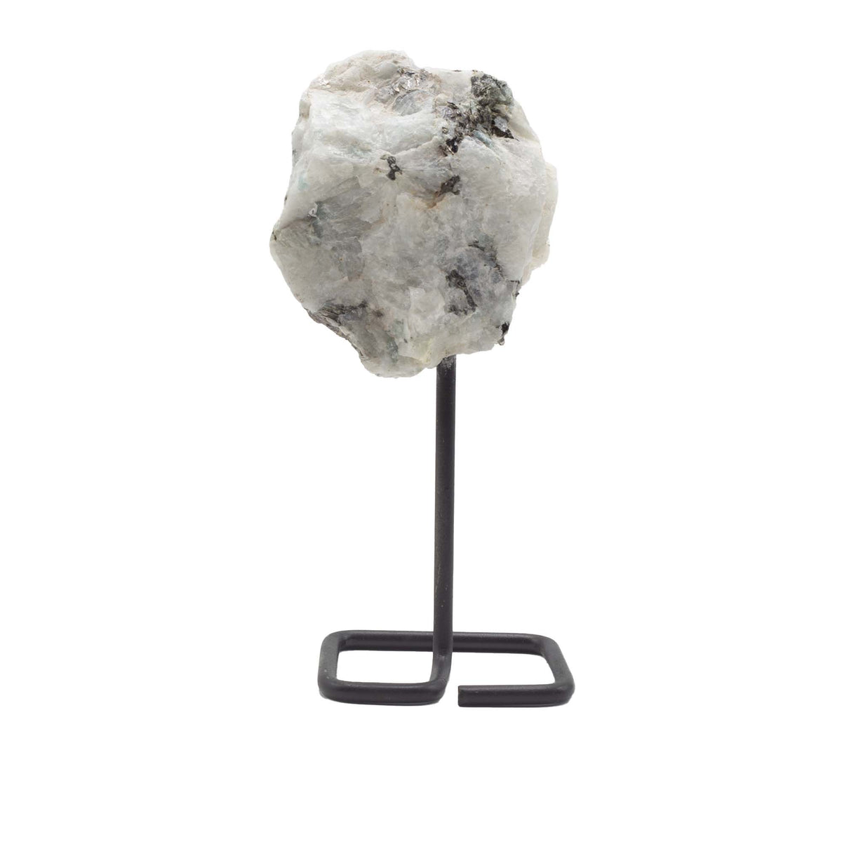 Rainbow Moonstone Mineral Specimen on Black Metal Stand