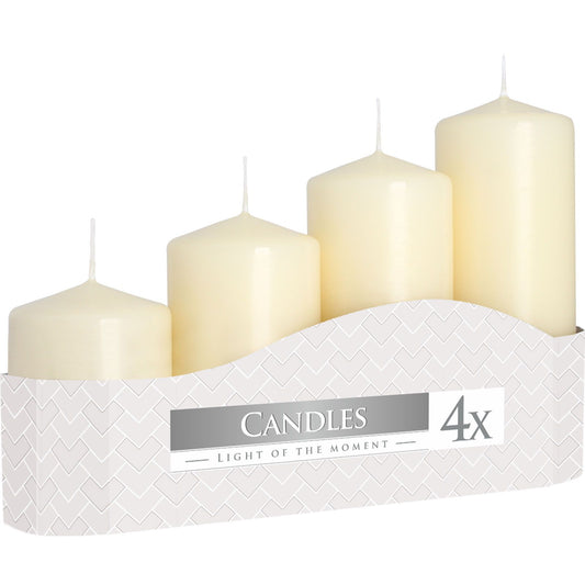 Set of 4 Ivory Pillar Candles – Graduated Sizes 7–13cm