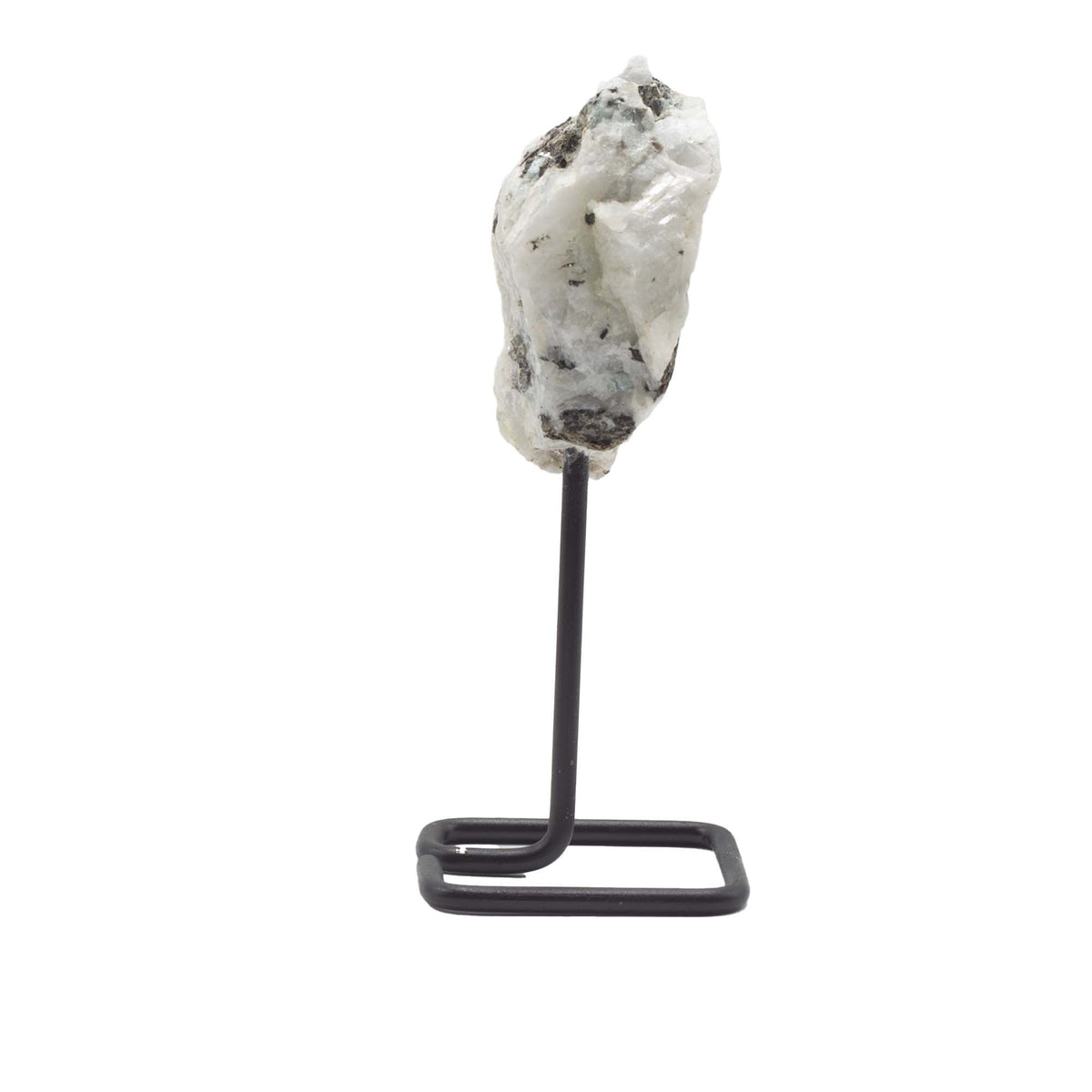 Rainbow Moonstone Mineral Specimen on Black Metal Stand