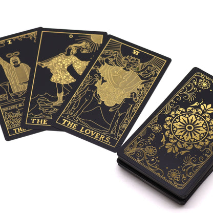 Black and Gold Foil Tarot Set – 78 Cards & Guidebook