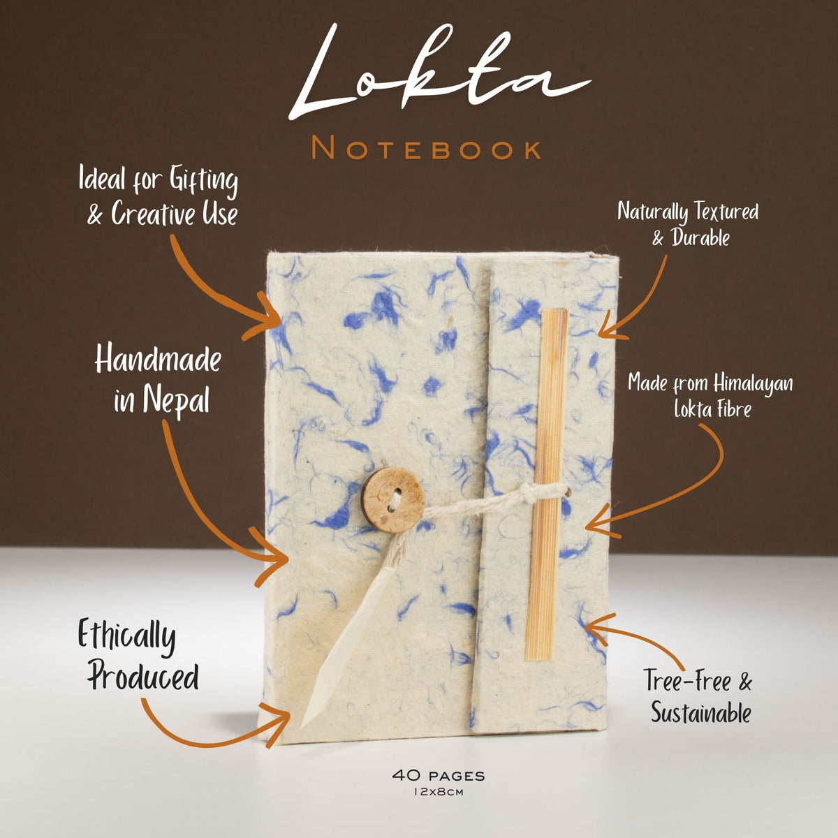 Blue Lokta Paper Mini Notebook | Handmade Cotton Journal 12x8cm
