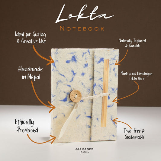 Blue Lokta Paper Mini Notebook | Handmade Cotton Journal 12x8cm