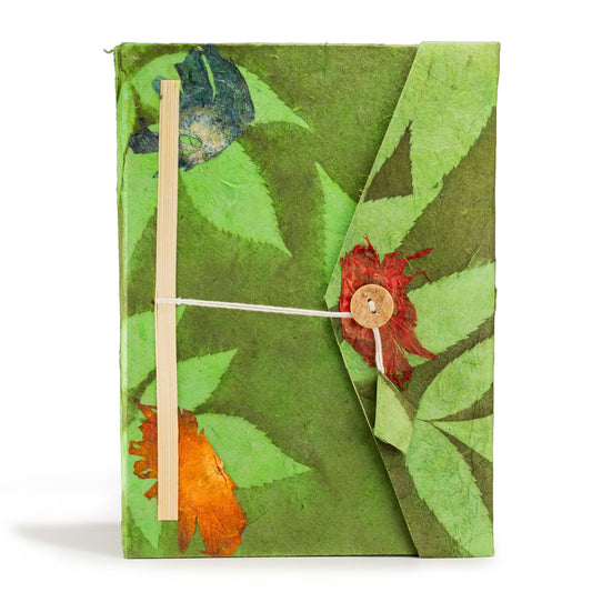 Large Moss Green Lokta Paper Journal – Floral Handmade Notebook