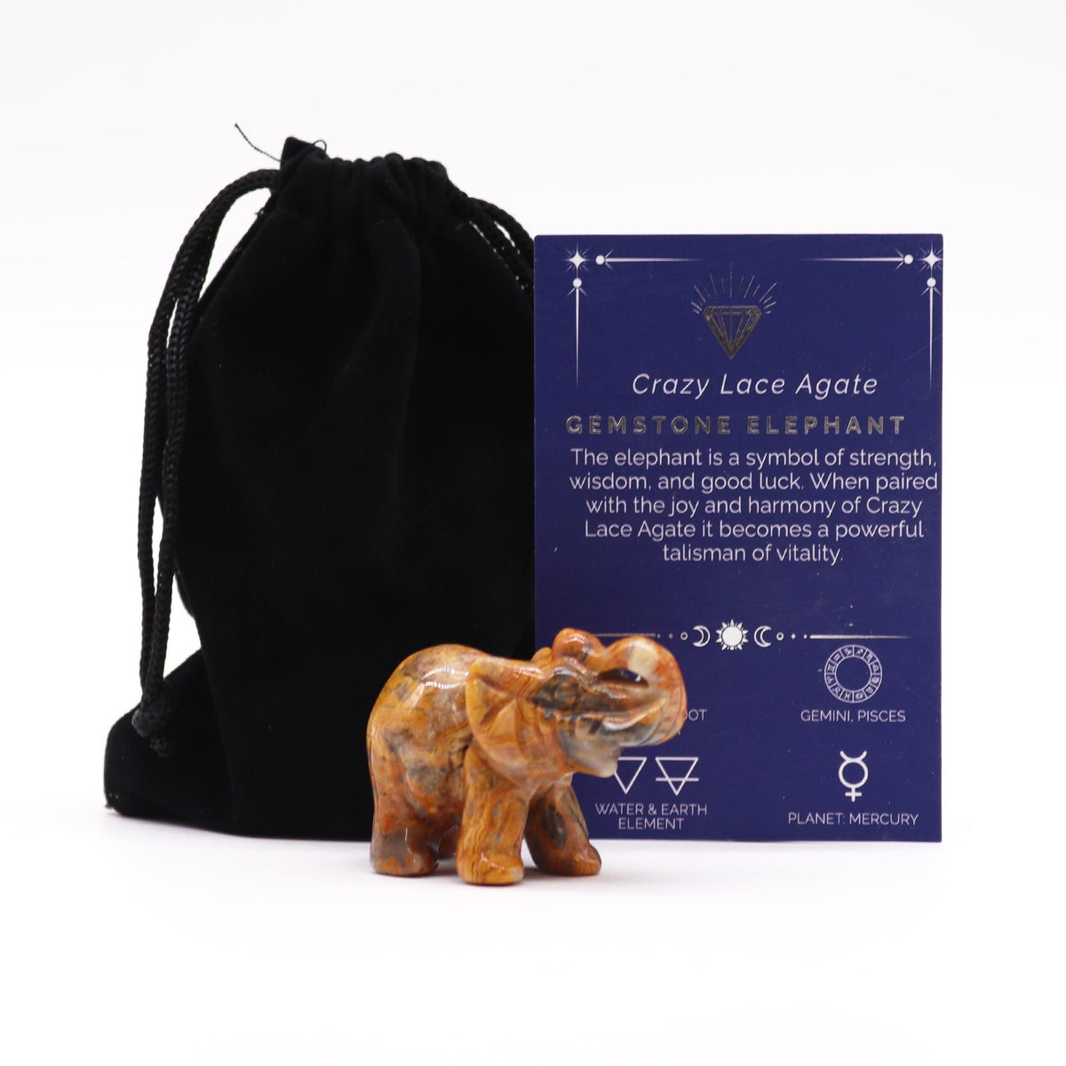 Crazy Lace Agate Lucky Elephant | Zeena Moon