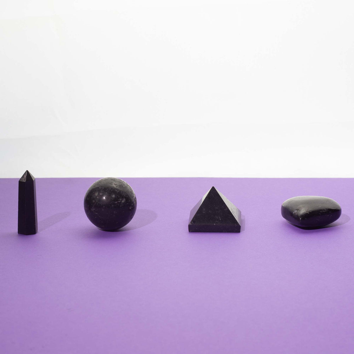 Black Tourmaline Crystal Set – 4 Gemstone Shapes for Protection & Grounding