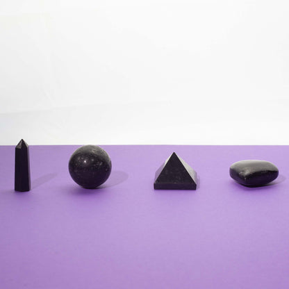 Black Tourmaline Crystal Set – 4 Gemstone Shapes for Protection & Grounding