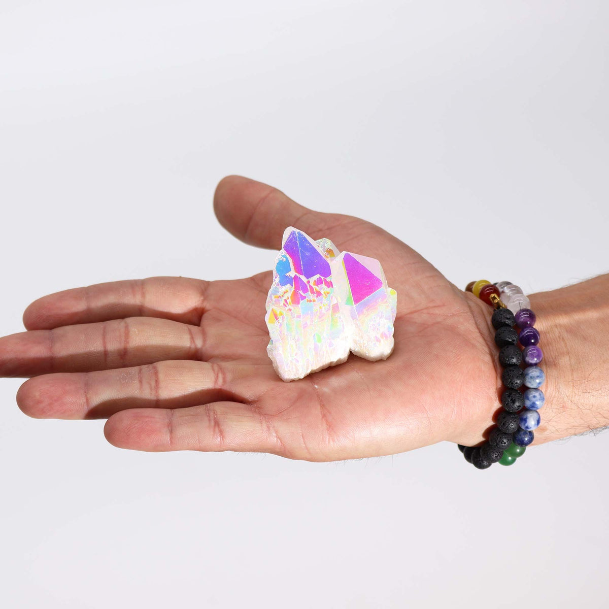 Aura Angel Quartz Crystal – Iridescent Rainbow Cluster | Medium