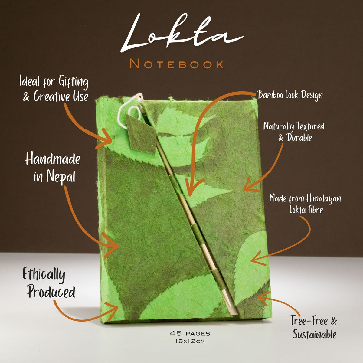 Moss Green Lokta Paper Journal – Handmade Bamboo Lock Notebook