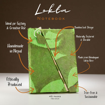 Moss Green Lokta Paper Journal – Handmade Bamboo Lock Notebook