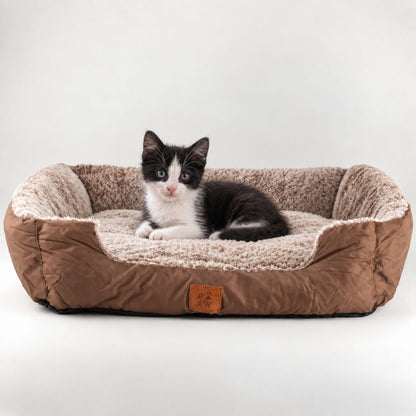 PAW Small Plush Pet Bed – Teddy Brown – 60 × 45 × 17cm