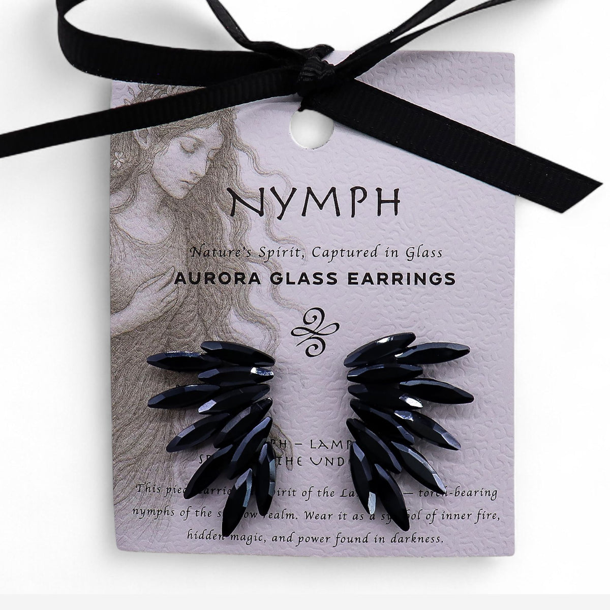 Jet Black Glass Fairy Wing Earrings | Zeena Moon