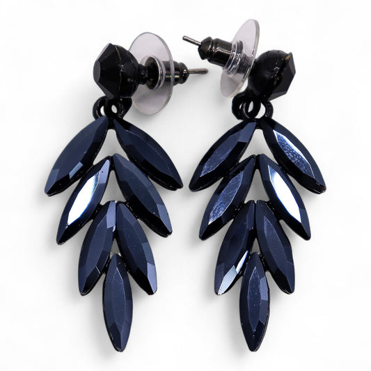 Jet Black Vintage Glass Drop Earrings | Gothic Statement Jewellery