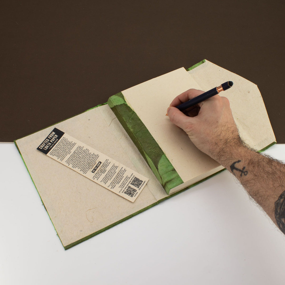 Large Moss Green Lokta Paper Journal – Floral Handmade Notebook