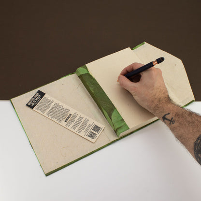 Large Moss Green Lokta Paper Journal – Floral Handmade Notebook