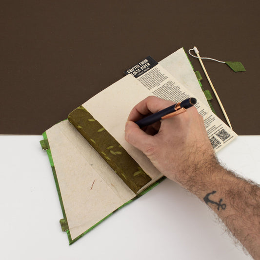 Moss Green Lokta Paper Journal – Handmade Bamboo Lock Notebook