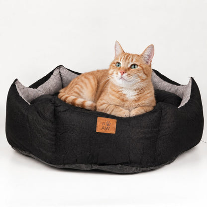 PAW Royal Crown Pet Bed – Black & Grey | 50 × 50cm
