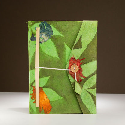 Large Moss Green Lokta Paper Journal – Floral Handmade Notebook