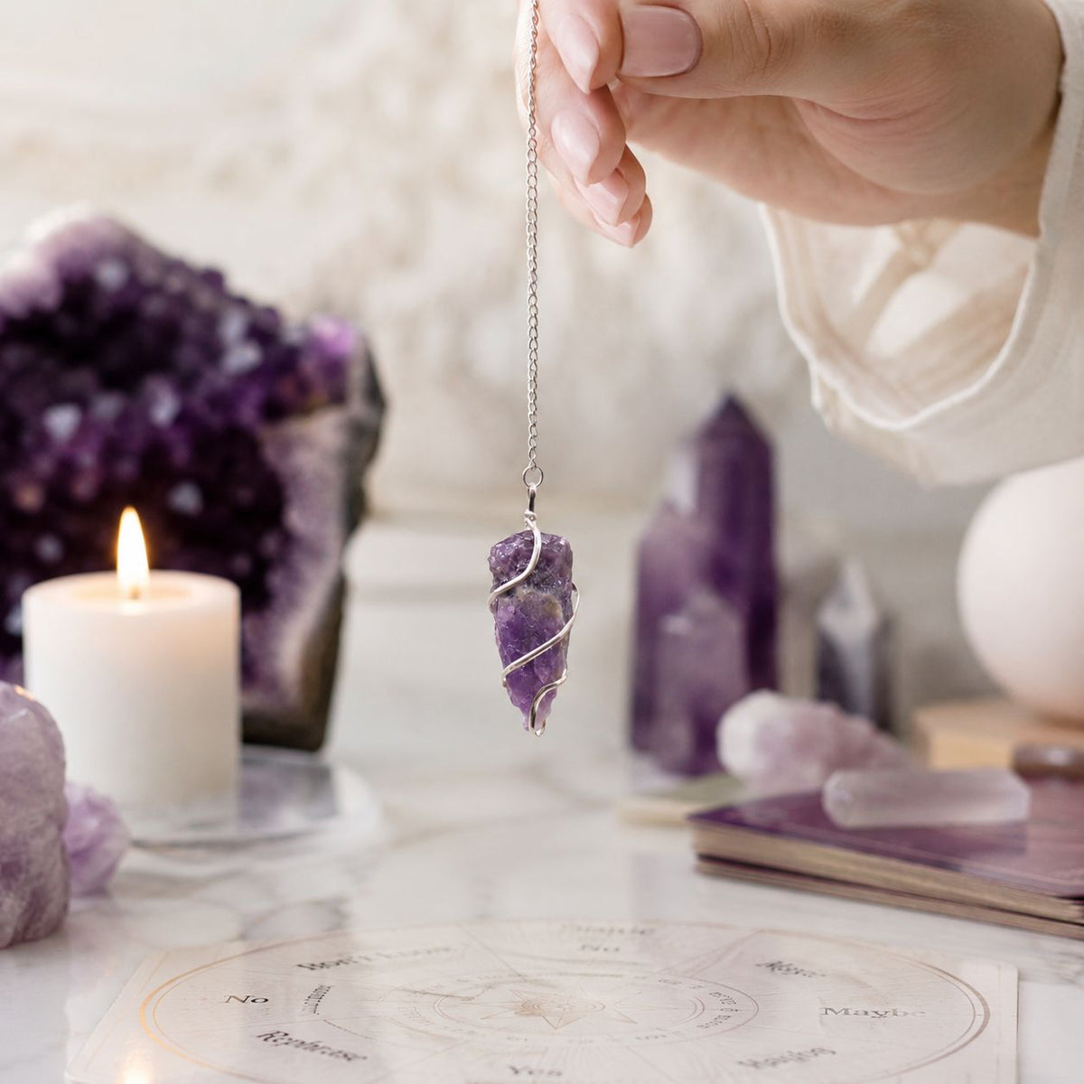 Raw Amethyst Crystal Pendulum – Natural Dowsing Stone