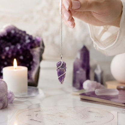 Raw Amethyst Crystal Pendulum – Natural Dowsing Stone