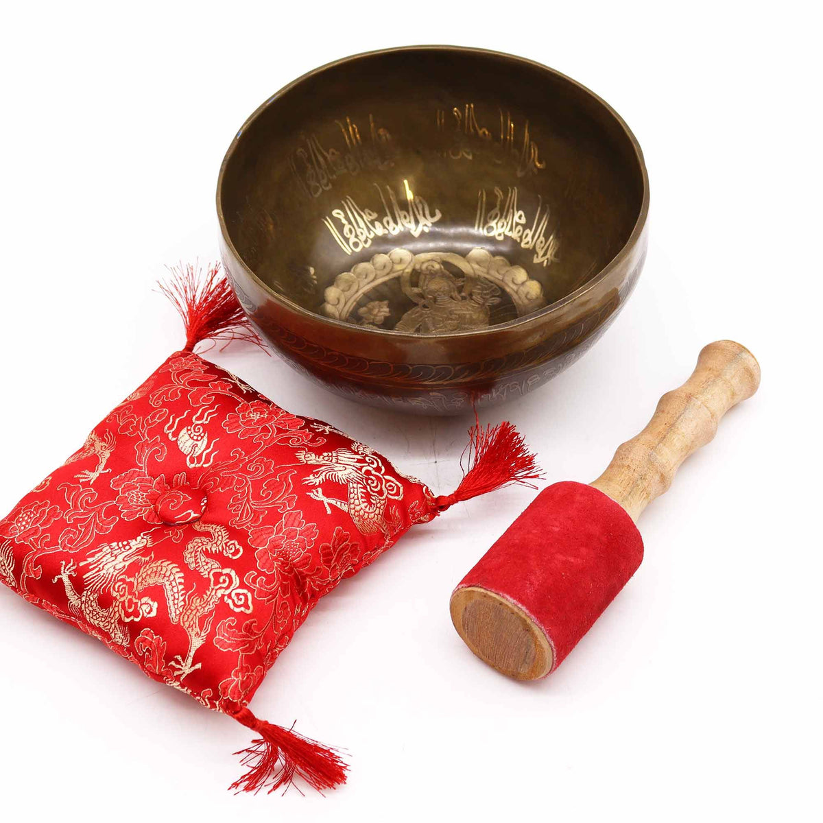 Golden Tara Brass Singing Bowl Set – 19cm Meditation Bowl