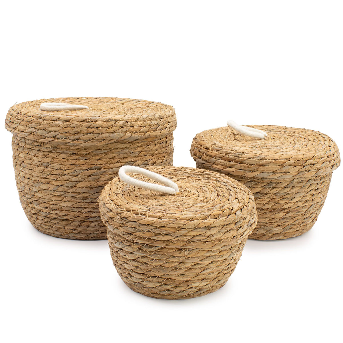 Seagrass Storage Baskets with Lids – Natural Woven Set of 3
