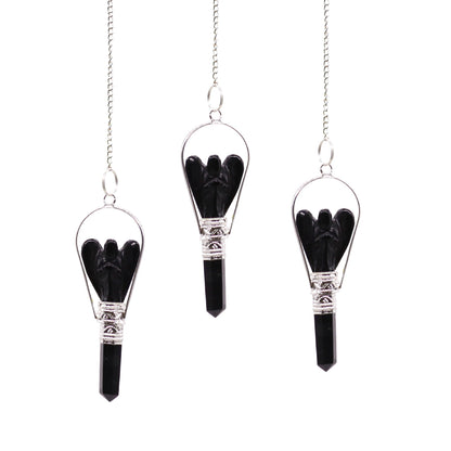 Black Agate Angel Crystal Pendulum – Silver-Tone Frame