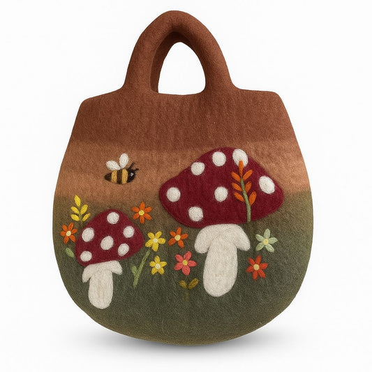 Mushroom Garden Felted Bag | Woodland Cottagecore Handbag