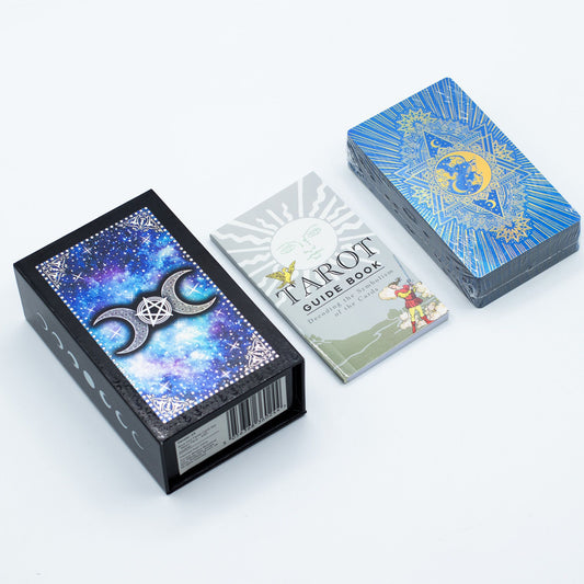 Moon Face Blue Foil Tarot Cards with Guidebook