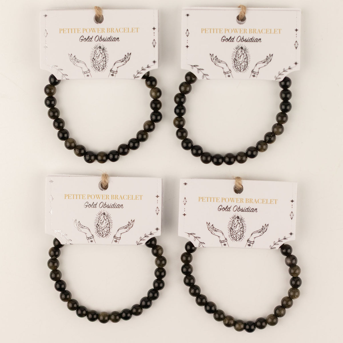 Gold Obsidian Crystal Bracelet – 6mm Black Gemstone Beads