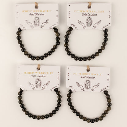 Gold Obsidian Crystal Bracelet – 6mm Black Gemstone Beads