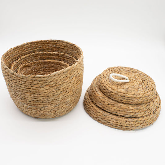 Seagrass Storage Baskets with Lids – Natural Woven Set of 3