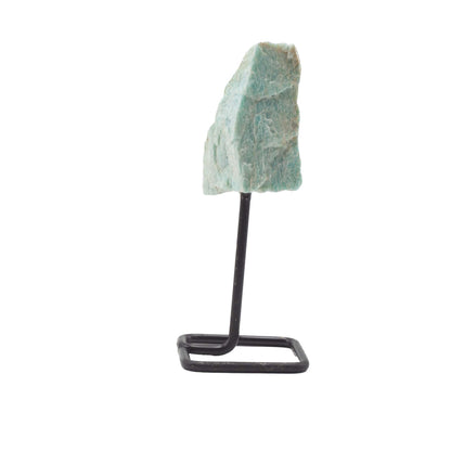 Raw Amazonite Mineral Specimen on Black Metal Stand