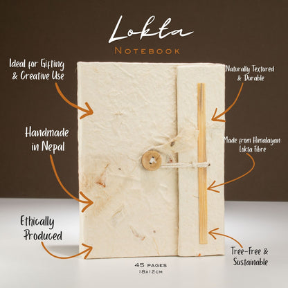Pressed Flower Lokta Paper Journal – Handmade Notebook 15x12cm
