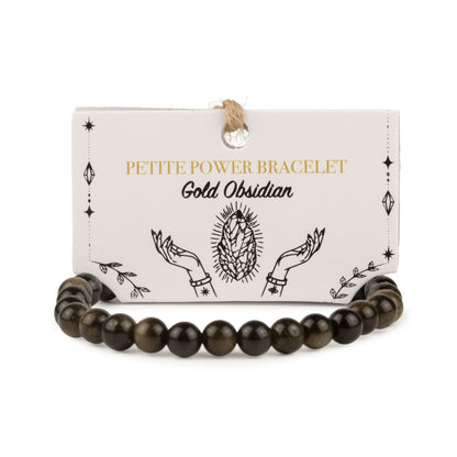 Gold Obsidian Crystal Bracelet – 6mm Black Gemstone Beads