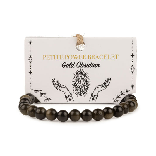 Gold Obsidian Crystal Bracelet – 6mm Black Gemstone Beads