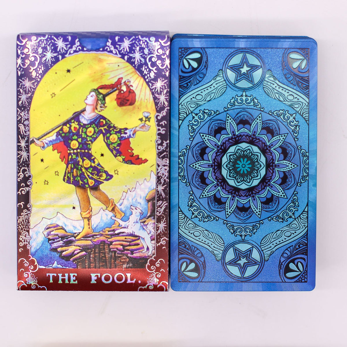 Blue Foil Mandala Tarot Cards – 78 Card Deck with Guidebook