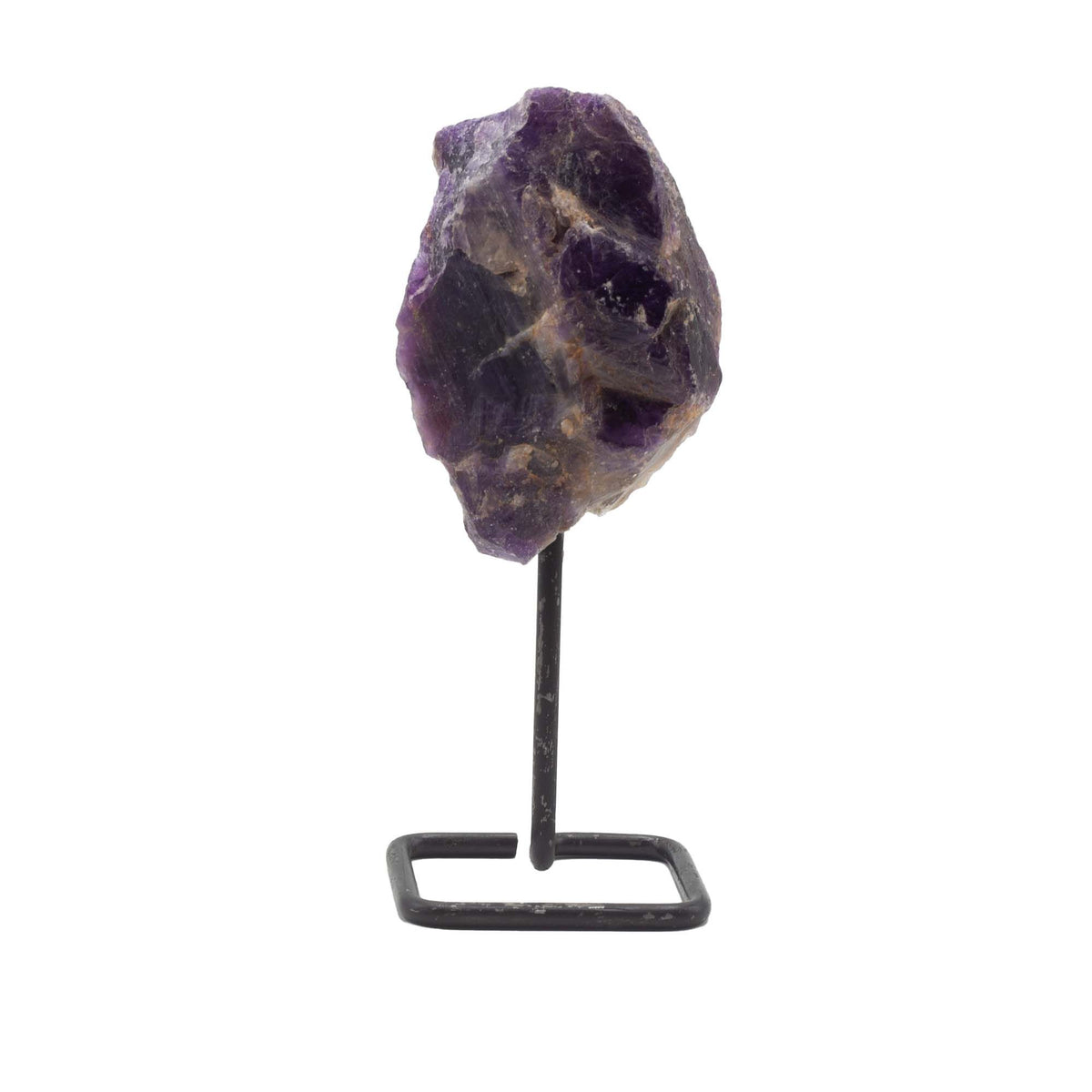 Raw Amethyst Mineral Specimen on Black Metal Stand