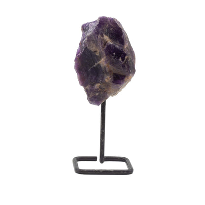 Raw Amethyst Mineral Specimen on Black Metal Stand
