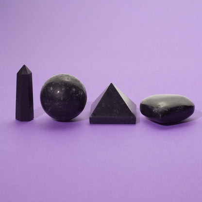 Black Tourmaline Crystal Set – 4 Gemstone Shapes for Protection & Grounding