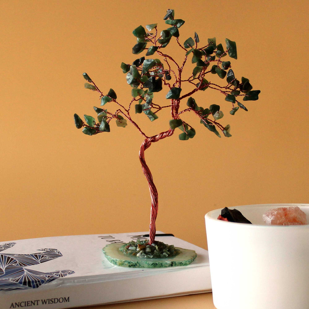 Green Aventurine Crystal Money Tree – 100 Stones on Agate Base