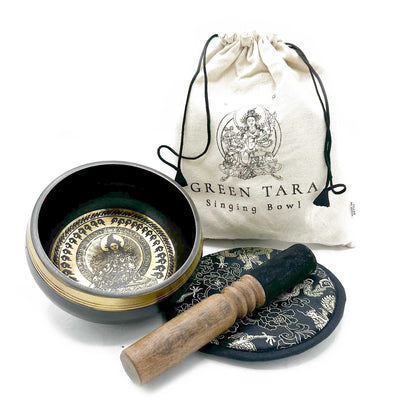 Green Tara Tibetan Singing Bowl Gift Set – 14cm