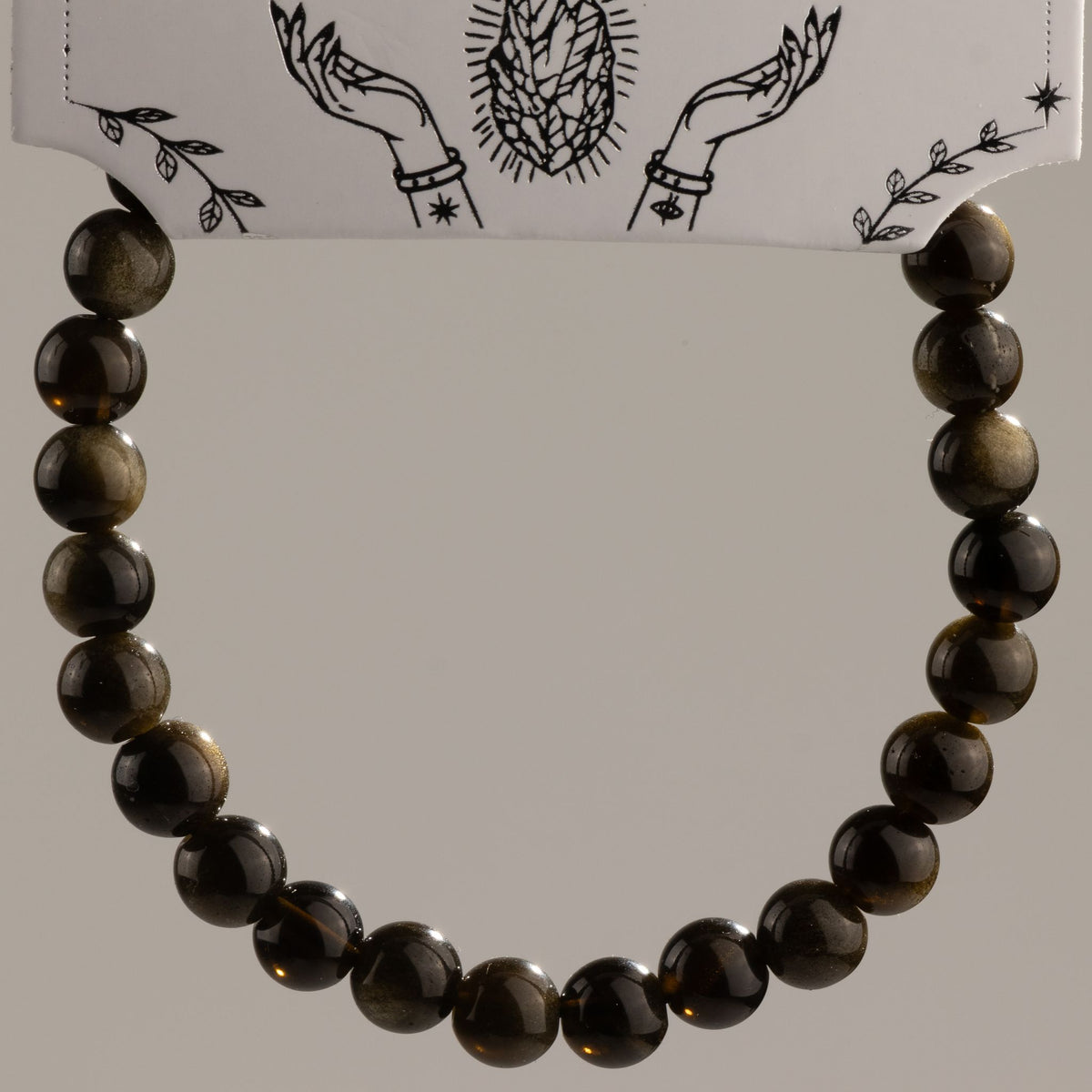 Gold Obsidian Crystal Bracelet – 6mm Black Gemstone Beads